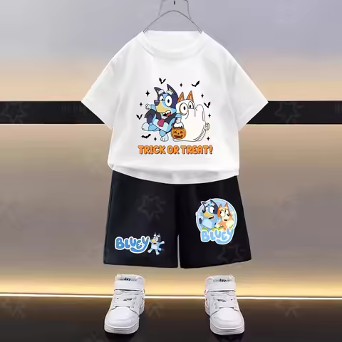 Boys Girls Bluey Halloween Costume T-Shirt Sets Kids Trick or Treat Casual Soft Cotton Tops Pants 2P