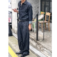 M MBLIN Korea 2 Colors Seasonal Linen Denim 2 Fine Pleated Loose Version Jeans New Style Daigou MNO