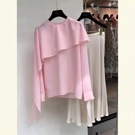 Korean Style Women Ladies Loose Chiffon Ruffle Long Sleeve Shirt Blouse