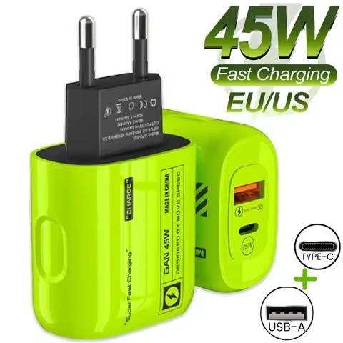 45W USB C 2Ports Charger Phone PD Type-C Fast Charging Quick Charge3.0 Chargers Type C Cable for IPh