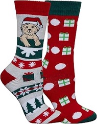 Women's Puppy Love Medium Weight Thermal Crew Socks 2 Pair, Pups/Presents, One Size, Assorted, 4-10