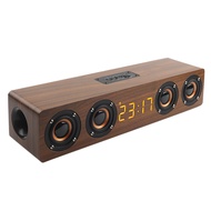 (NZHQ) Wooden Portable Clock Wireless Bluetooth Speaker Stereo PC TV System Speaker Desktop Speaker Sound Post FM Radio Computer Speaker