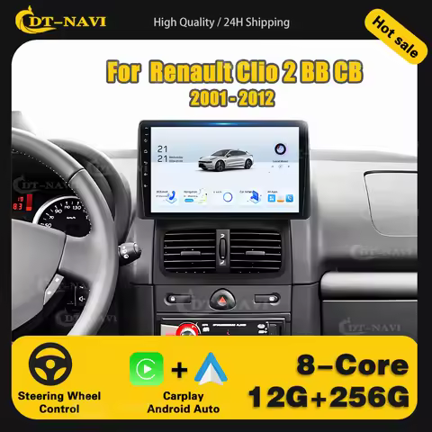 Android 15 Auto Carplay For Renault Clio 2 BB CB 2001-2012 Car Radio Player Car screen Monitor Multi