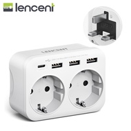 LENCENT EU to UK Adapter Plug England Travel Adapter with 3 USB ports and 1 USB-C port Charger Conve