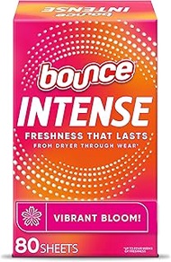 Bounce Intense Dryer Sheets, Vibrant Bloom, 80 Count, Scent Boosting Dryer Sheet Formulated to Fight
