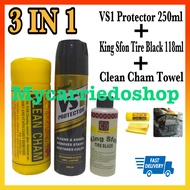 3 in 1 Sets VS1 Protector 250ml+King Sfon Tire Black 118ml+Clean Cham Car Motorcycle Wash Towel Magi