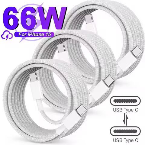 1m/1.5m/2m Durable Bold Braided 66W USB C To Type C Fast Charging Cable for IPhone 16/15/15 Pro/15 P