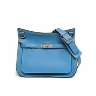 HERMES 吉普賽Jypsiere28牛仔藍TC皮框N銀扣肩背包