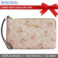 Coach Wristlet In Gift Box Large Wristlet Corner Zip In Signature Canvas Sand Multi # CBA72