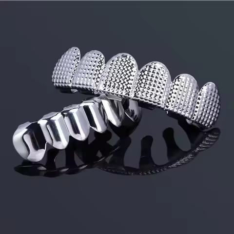 1set Hip Hop Teeth Grillz Gold Plated Dental Grills Rock Tooth Grillz Caps Crystal Teeth Caps Hallow