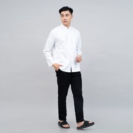 Baju koko Pria Polos Premium Lengan Panjang Saku Kanan Kiri Warna Putih