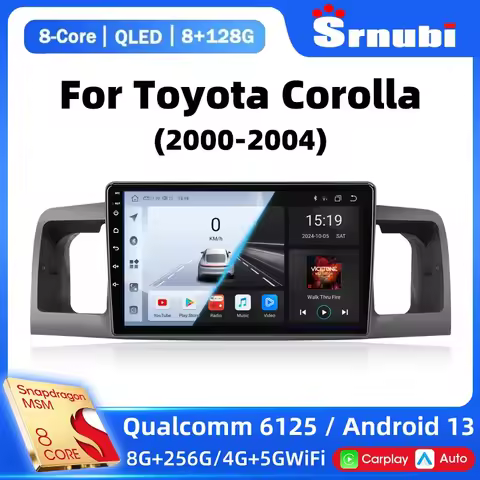 2 Din Android 13 Car Radio Qualcomm SM6125 for Toyota Corolla E120 2000 - 2004 Stereo Multimedia Vid