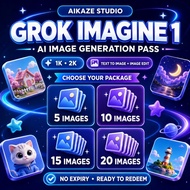 Grok Imagine 1 AI Image Generation Pass 1K 2K | Text to Image & Image Edit | Aikaze Studio