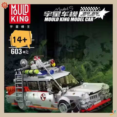 MOULD KING 10021 Mini Ghost Bus Model ECTO-1 Technical Car Model Toys Assembly Building Block Kit fo