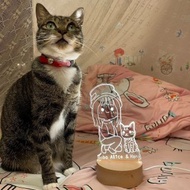 我與可愛的貓咪【蠟筆風線條】 原木Led夜燈藍芽喇叭 客製化夜燈