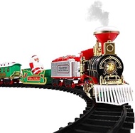 Electric Train Toy Christmas Electric Train Set with Sound, Smokes, Steam, Lights, Railway Kits w/ Steam Locomotive Engine, Cargo Cars&amp; Tracks, for 3 4 5 6 7 8+ Year Old Kids