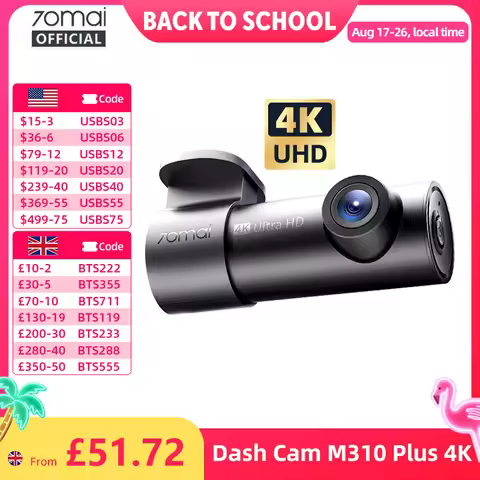 【New】70mai Dash Cam M310 Plus 4K 2160P WDR 360° Rotatable Lens Super Night Vision 24H Parking Survr7