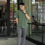 kemeja linen pria koko linen lengan pendek pria kemeja ness original - mint xl