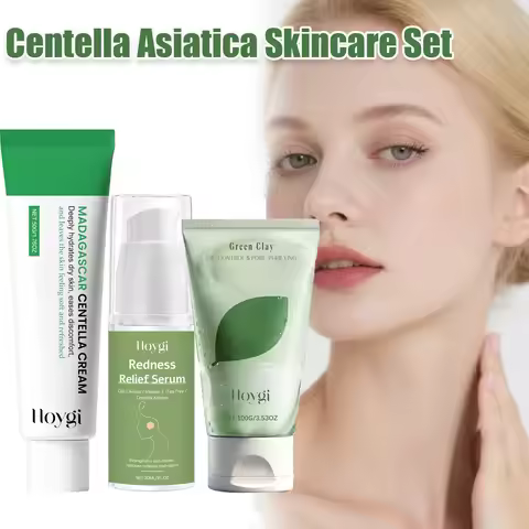 Centella Asiatica Skincare Set Green Clay Cleanser Centella Cream & Serum For Sensitive & Acne Prone