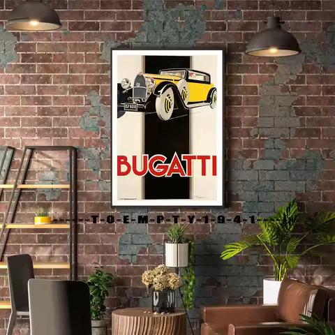 Vintage Bugatti Automobiles Advertising Poster Canvas Printing 1930s Car Advertising Wall Decor Retr