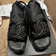 香奈兒Chanel 26B c logo黑色增高涼鞋 尺寸39🇹🇼專櫃