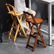 Foldable high footed stool, household raised and thickened chair, living room backrest, solid wood bar counter chair