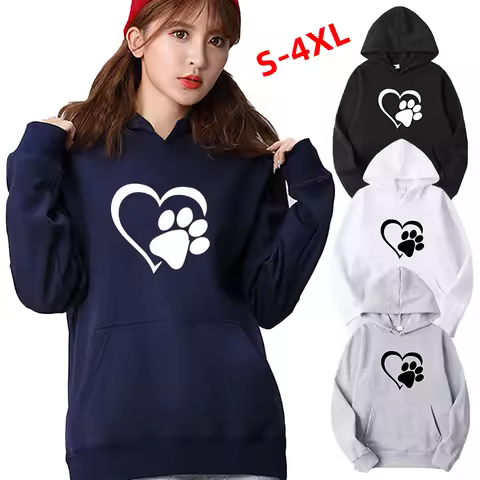 Fashion Pure Color Cute Dog Paw Outdoor Sports Hoodies & Sweatshirts Autumn Winter Jacket Hooded Pul