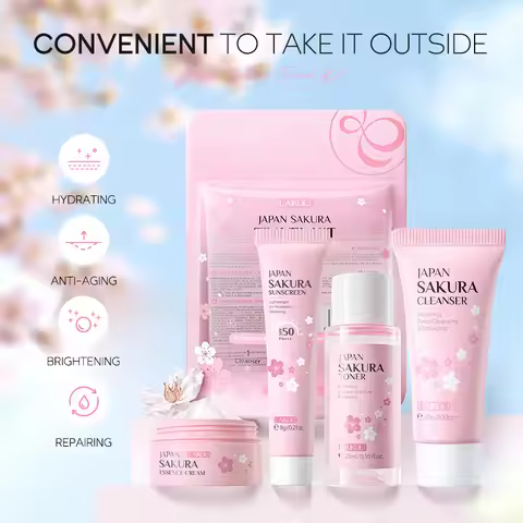 LAIKOU Sakura Skin Care Sets Facial Cleanser Face Cream Serum Toner Moisturizing Brightening Anti Wr