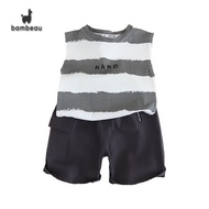 baju baby lelaki set Summer baby boy fashion striped sleeveless + shorts comfortable handsome cotton