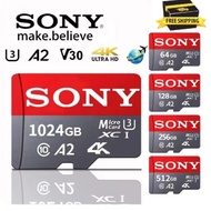 Sony 128GB-2TB Micro การ์ด SD-U3 V30 A2สำหรับวิดีโอ4K การ์ด SD ความเร็วสูงสำหรับโทรศัพท์โดรนสวิตช์ N