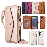 2 in 1 Lanyard Zipper Leather Wallet Case for Samsung Galaxy S26 S25 Ultra Edge S24 + S23 Plus FE S2