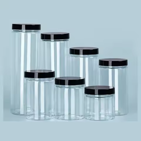 PET Sealed Can Potion Spice Jars Plastic Transparent Tape Black Cap Storage Bottle Easy To Pull Can