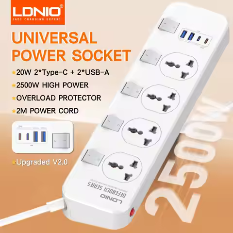 V2.0 Power Strip 6.5Ft/2M Extension Cord Surge Protector with 4 AC Outlets 2 USB C 2 USB A Charging 