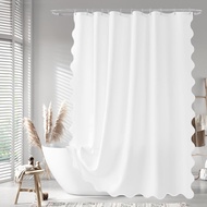 Seasonwood White Scalloped Shower Curtain 72 x 72 Inches, Aesthetic Fabric Shower Curtain Cute Prett