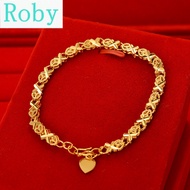 18k Saudi Gold Legit Pawnable Woman Clover Four-leaf Clover Heart-shaped Bracelet Pure Gold Bracelet