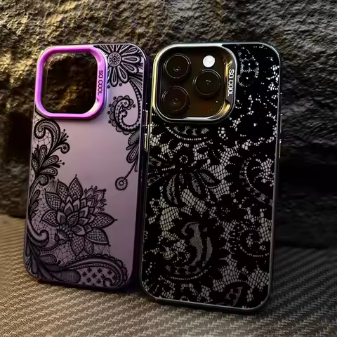 Fashion Lace Design Electroplate Phone Case For iPhone 17 Air 16 Pro Max 15 14 13 12 11 16E XS X XR 