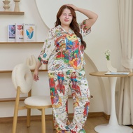ชุดนอน Muslin Pajamas Silk Satin Rocket cat Fantasy (V2155 W2155) | ชุดนอนชุดเที่ยว ชุดนอนผู้หญิง
