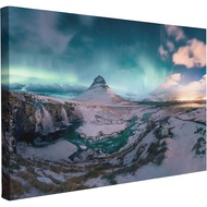 Northern Lights Wall Art, Canvas Wall Art Print, Iceland Mountain Wall Art, Aurora Borealis Painting