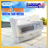 POTRIC Three Phase Kilowatt Hour Meter Rail Type PTS Series 3Phase Digital Sub-Meter 3 Phase 4P KWh 