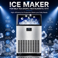 HICON 55/70/100kg Commercial Ice Maker Automatic Cube Ice Machine for Bubble Tea Shops Mesin Ais Kiu