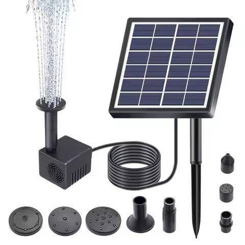 1.5W/6.5W Solar Water Fountain Pump160L/h/200L/h Flow Rate Submersible Water Pump with 8 Nozzles 9.8