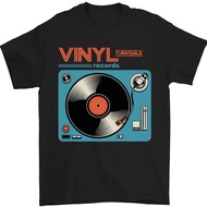 Retro Vinyl Records Turntable Dj Music Mens T-Shirt 100% Cotton