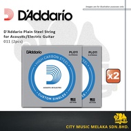 D'Addario PL011 Plain Steel Guitar Single String, .011 (2pcs)