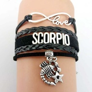 Twelve Constellation Leather Rope Bracelet Sagittarius Cancer Aries Pendant Couple Handmade Multi-La