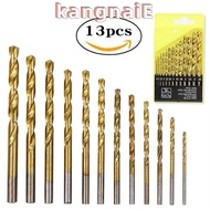 KANGNAI Twist Drill Bit, High-Speed Steel Boxed HSS Bit, Straight Handle Titanium Plated Drill Bit