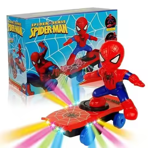 Spiderman Electric Stunt Scooter Car Iron Man Skateboard Toys Automatic Flip Rotation Acousto-Optic 