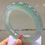 Water-Permeable Moist Ice Jade Bracelet with Clear Water Floating Flowers, Burmese Jadeite Bangle, J