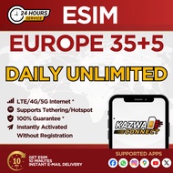 eSIM Europe 35+5 Daily Unlimited 1-7 DAYS | eSIM Activated Instantly