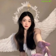 MOCHO Virgin Mary Queen Tiara, Handmade Glory Shape Feather Glory Crown Headband, Korean Style Vinta