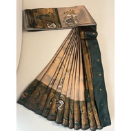 Christmas collection silver colour saree with green border